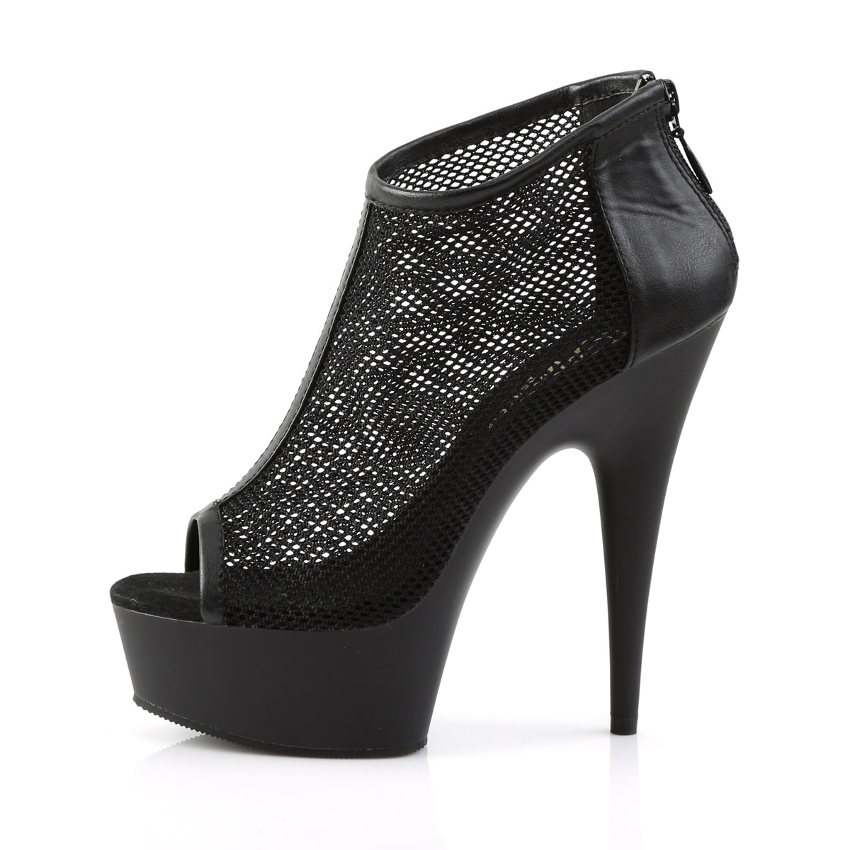 Pleaser Bottines pour femmes DELIGHT-600-12 Blk Faux Cuir-Fishnet / Blk Matte