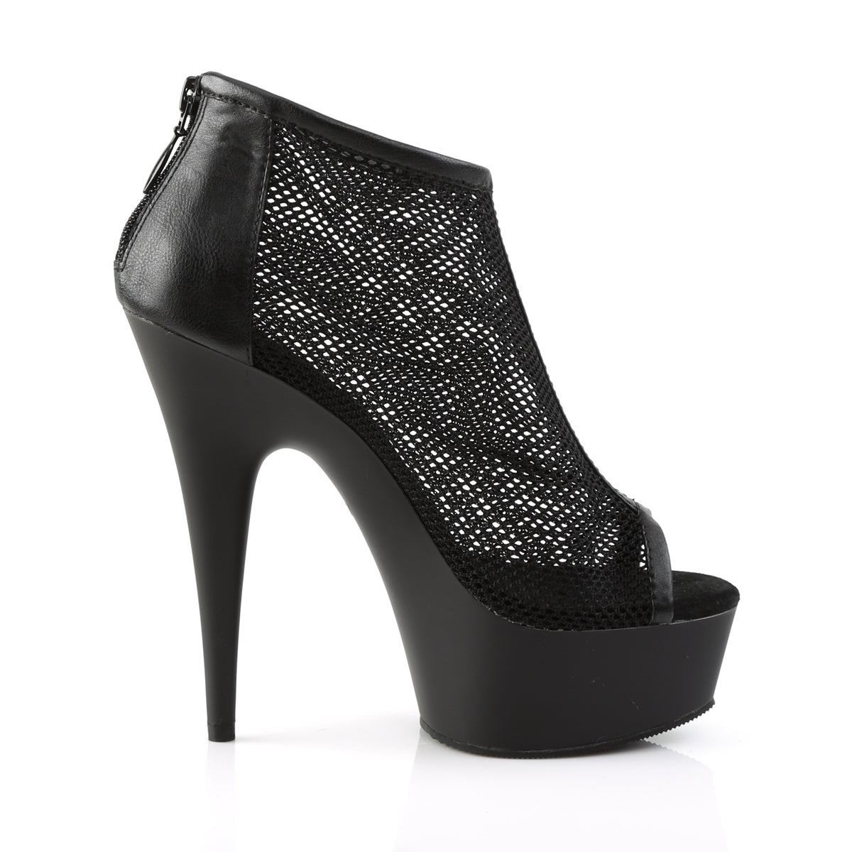 Pleaser Bottines pour femmes DELIGHT-600-12 Blk Faux Cuir-Fishnet / Blk Matte