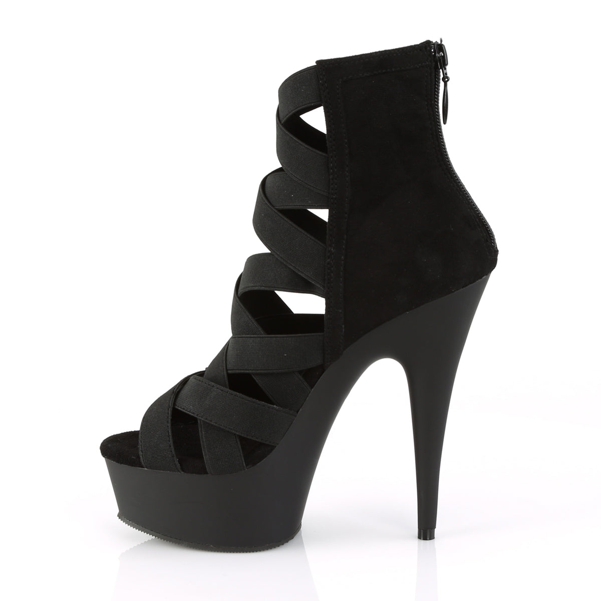 Pleaser Sandales pour femmes DELIGHT-600-24 BLK ÉLASTIQUE BAND-FAUX SUDE / BLK MATTE