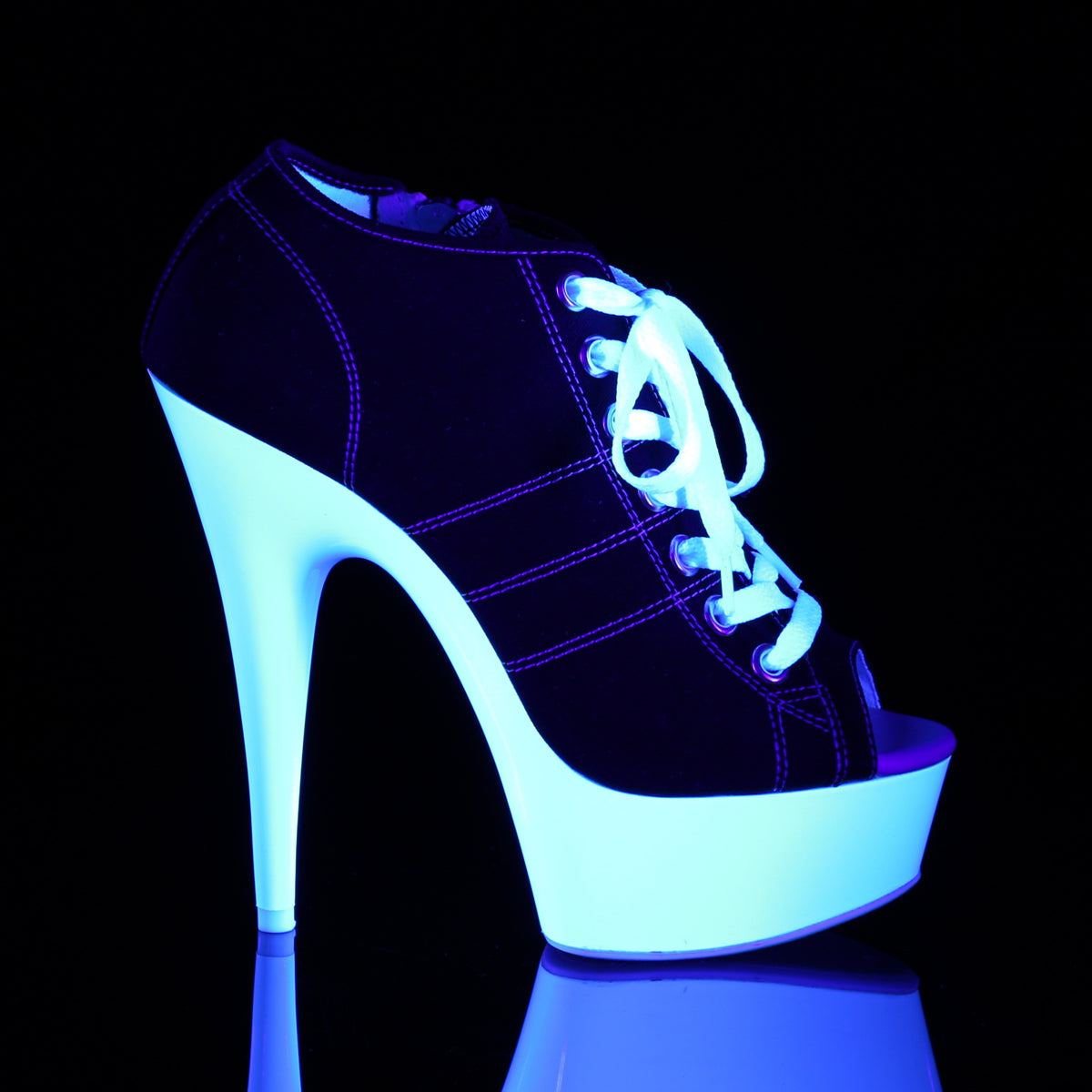Pleaser Sandales pour femmes DELIGHT-600sk-01 Blk Toile / Néon Blanc