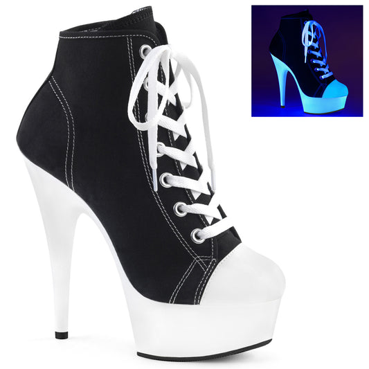 Pleaser Bottines pour femmes DELIGHT-600sk-02 Blk Toile / Néon Blanc