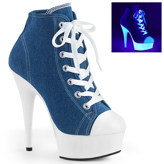 Pleaser Bottines pour femmes DELIGHT-600sk-02 toile bleu denim / néon blanc