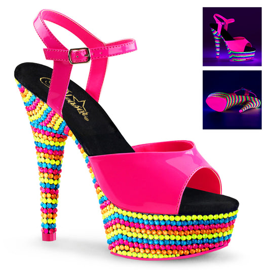 Pleaser Sandales féminines DELIGHT-609RBS NEON H. PAT PAT / NEON MULI