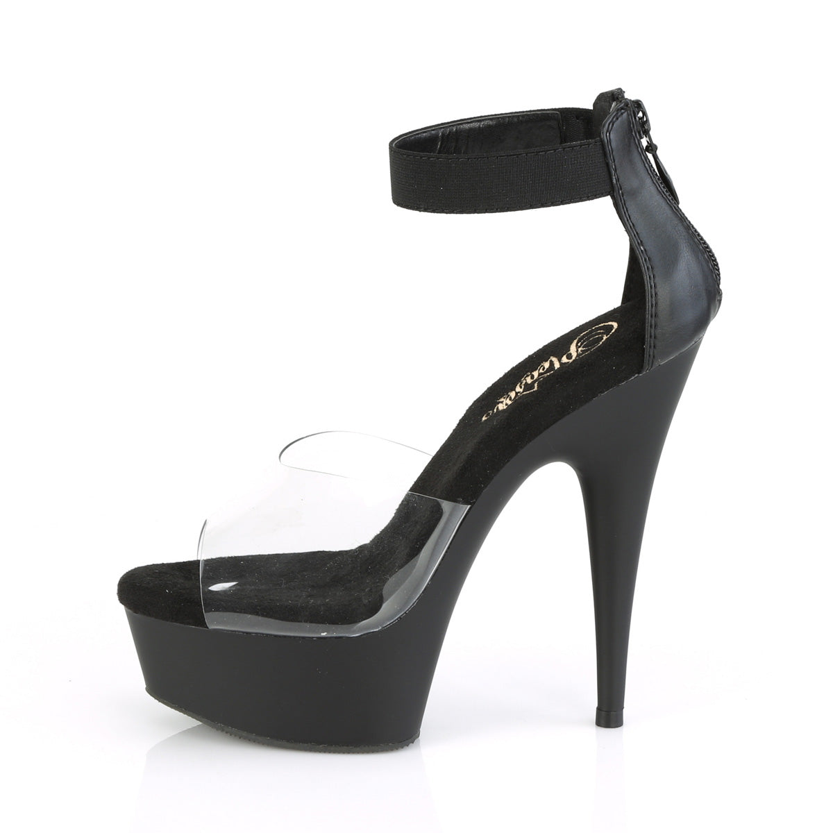 Pleaser Sandales pour femmes DELIGHT-624 Bande élastique CLR-BLK / BLK MATTE