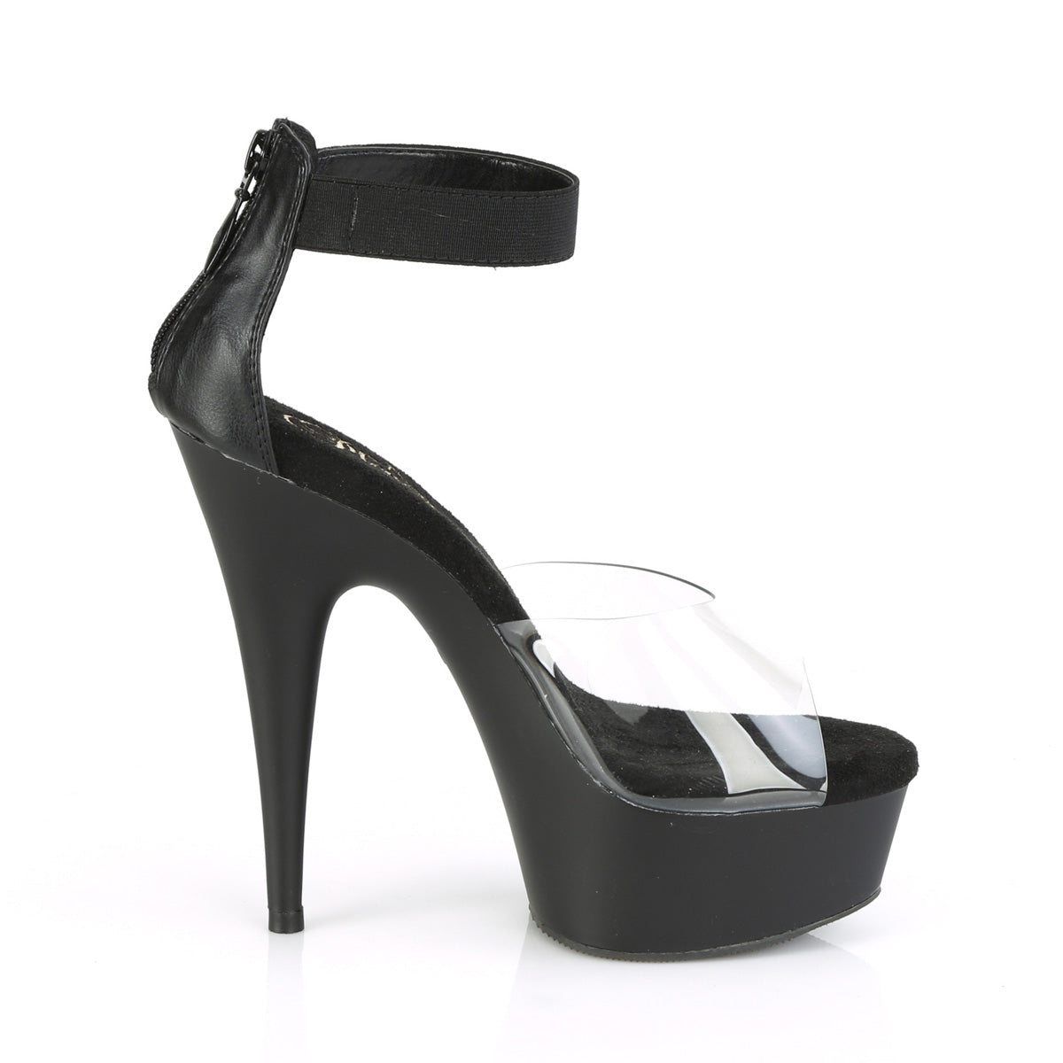 Pleaser Sandales pour femmes DELIGHT-624 Bande élastique CLR-BLK / BLK MATTE