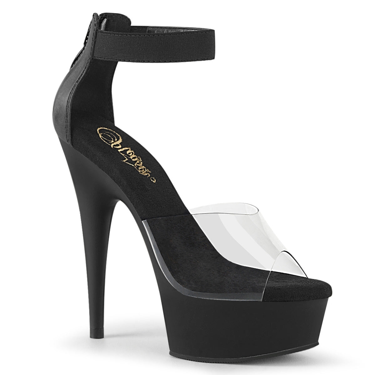 Pleaser Sandales pour femmes DELIGHT-624 Bande élastique CLR-BLK / BLK MATTE