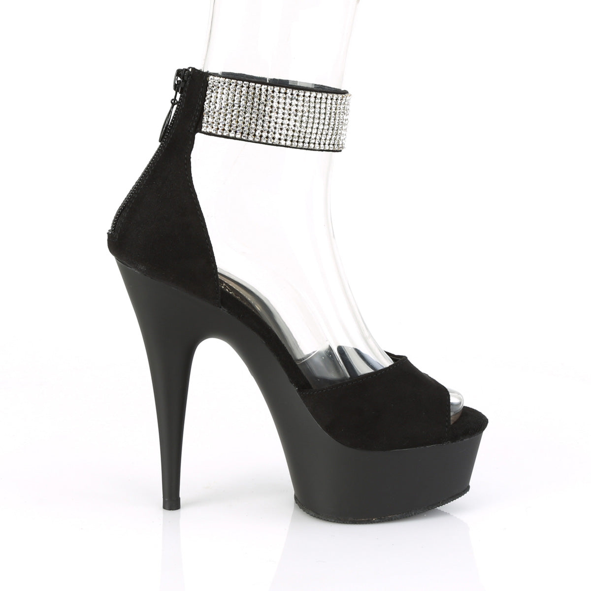 Pleaser Sandales pour femmes DELIGHT-625 BLK FAUX SUDE / BLK MATTE
