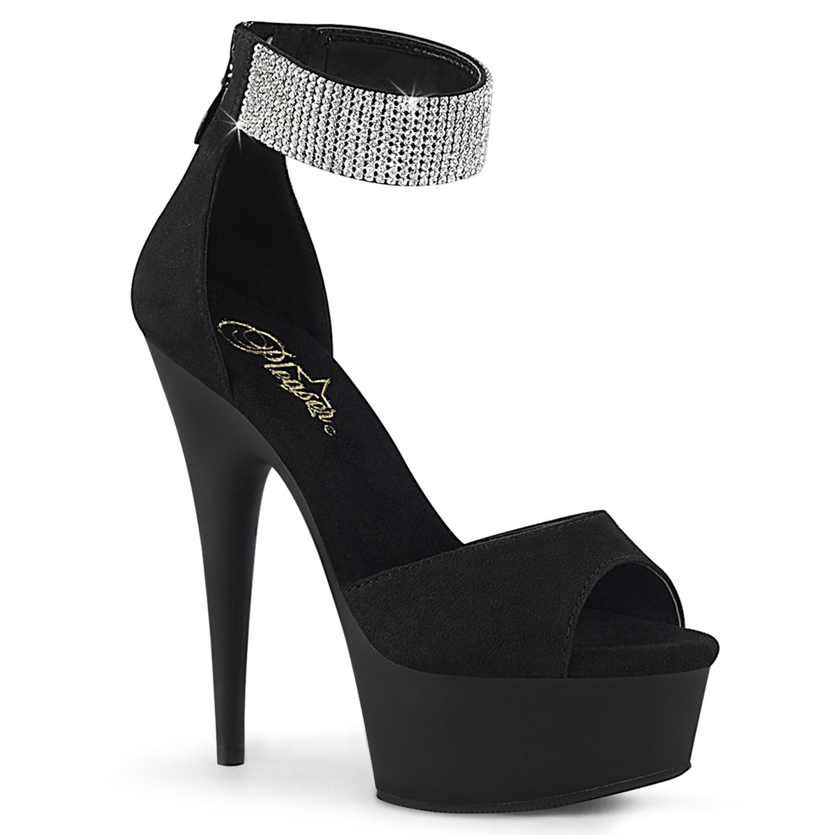 Pleaser Sandales pour femmes DELIGHT-625 BLK FAUX SUDE / BLK MATTE