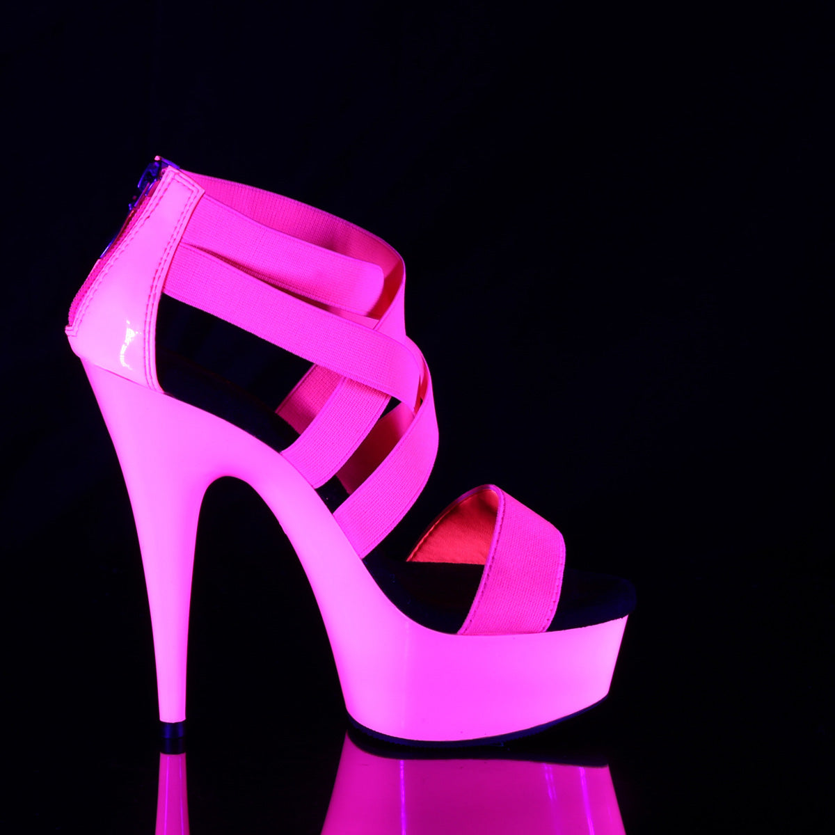 Pleaser Sandales pour femmes DELIGHT-669UV Neon H. Bande élastique rose-Pat / néon H. P.