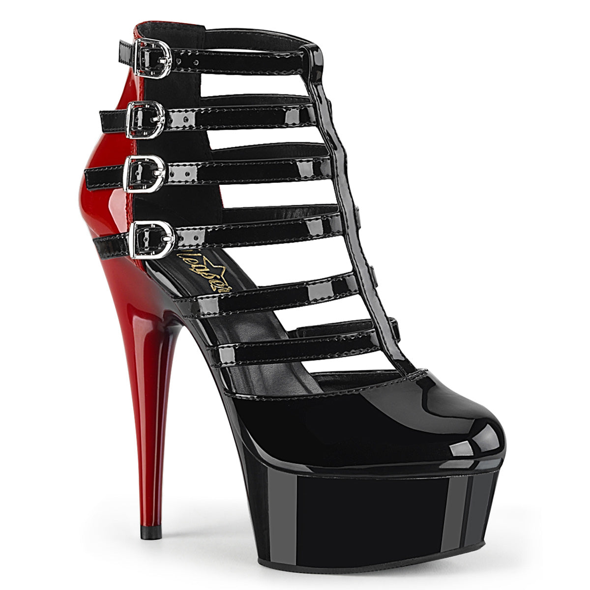 Pleaser Sandales pour femmes DELIGHT-695 BLK-ROUGE PAT / BLK