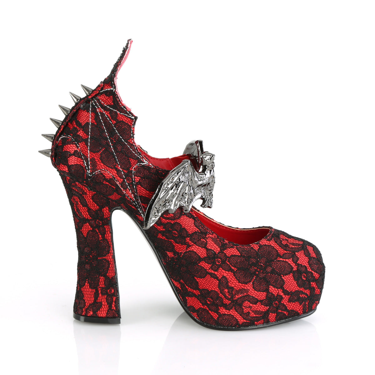 DemoniaCult Pompes pour femmes DEMON-18 dentelle en satin-noir rouge