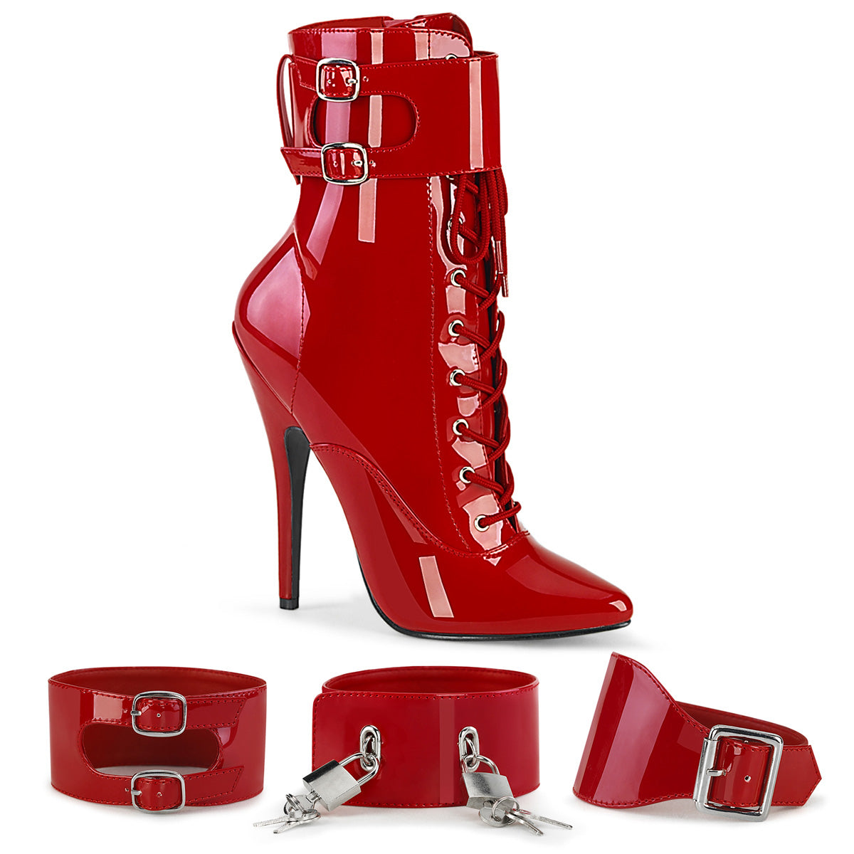 Devious Ankle Boots DOMINA-1023 Red Pat