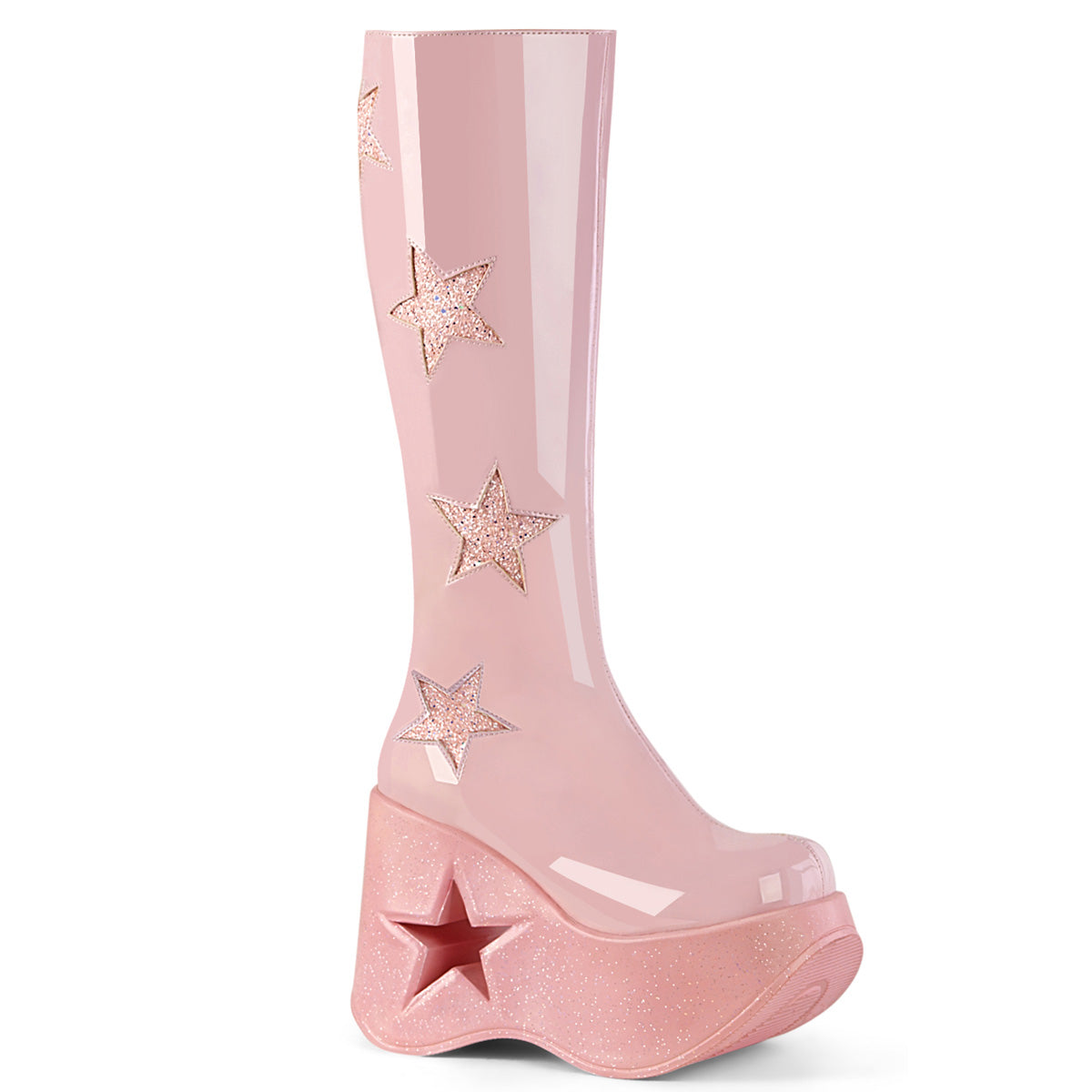 DemoniaCult Bottes DYNAMITE-218 B. Pat-b rose. Multi-coups roses