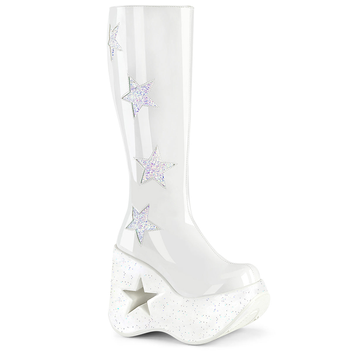 DemoniaCult Bottes DYNAMITE-218 wht pat-wht multi-paillettes