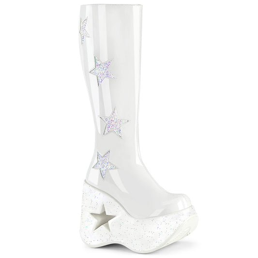 DemoniaCult  Bottes DYNAMITE-218 wht pat-wht multi-paillettes
