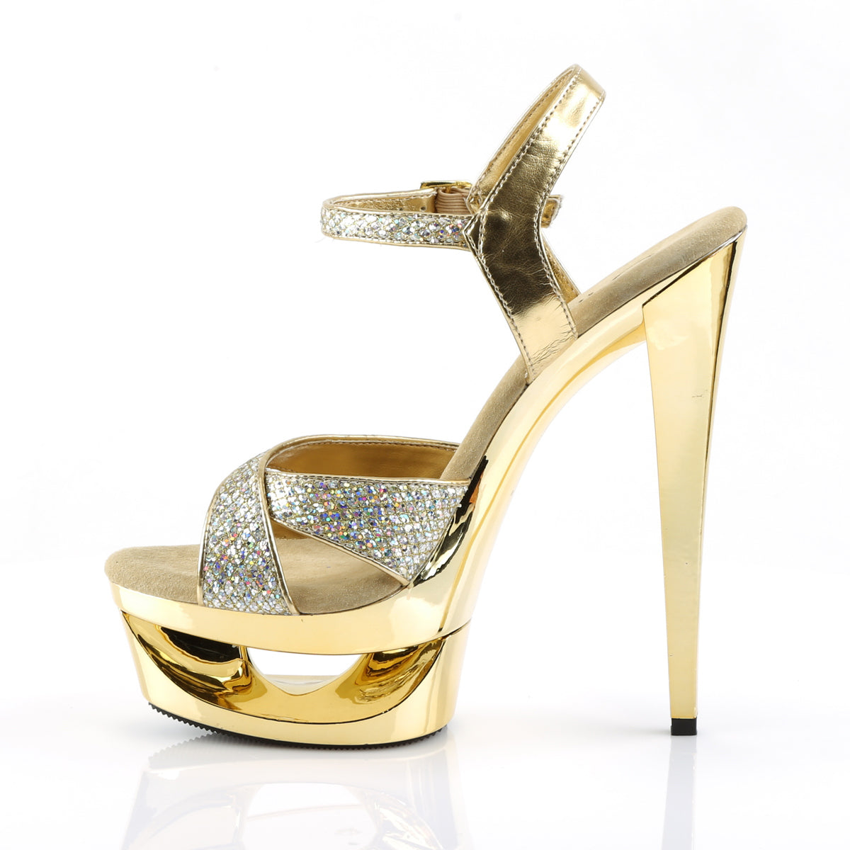 Pleaser Sandales pour femmes ECLIPSE-619g Gold multi gltr / chrome d'or