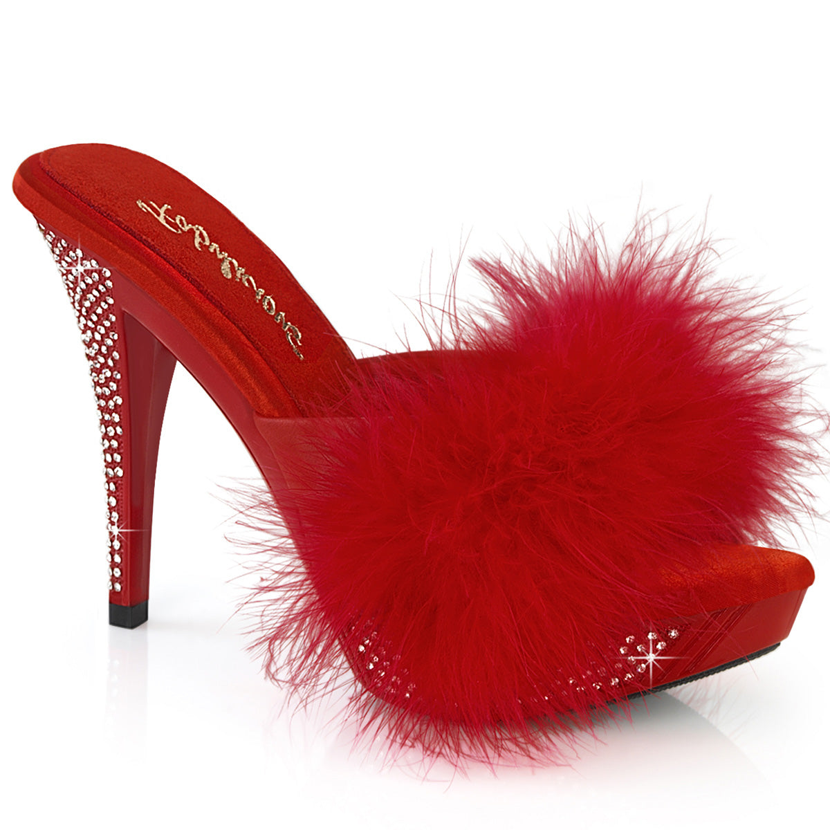Fabulicious ELEGANT-401f Red Marabou-Faux Leather / rouge