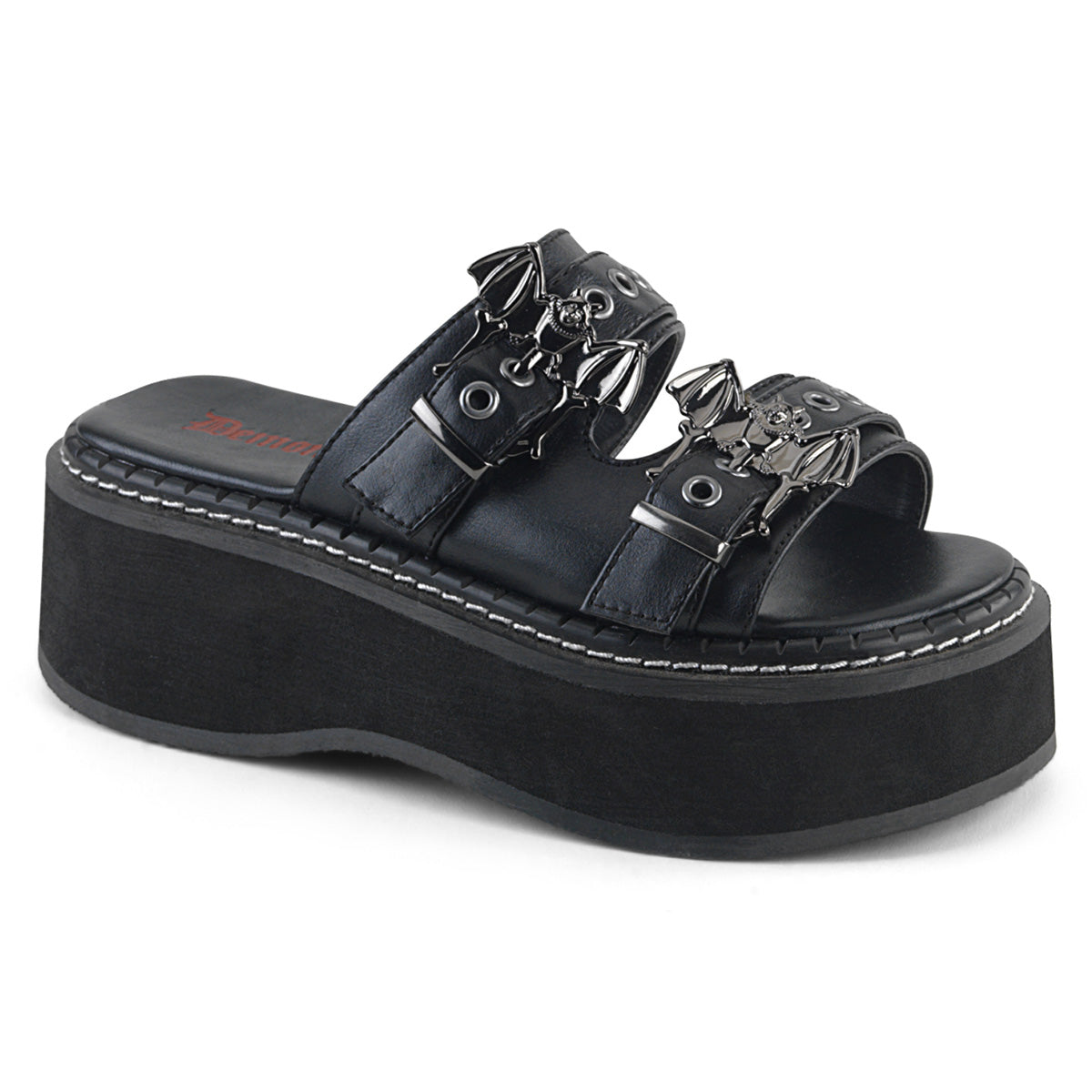 DemoniaCult Sandales féminines EMILY-100 Cuir végétalien BLK