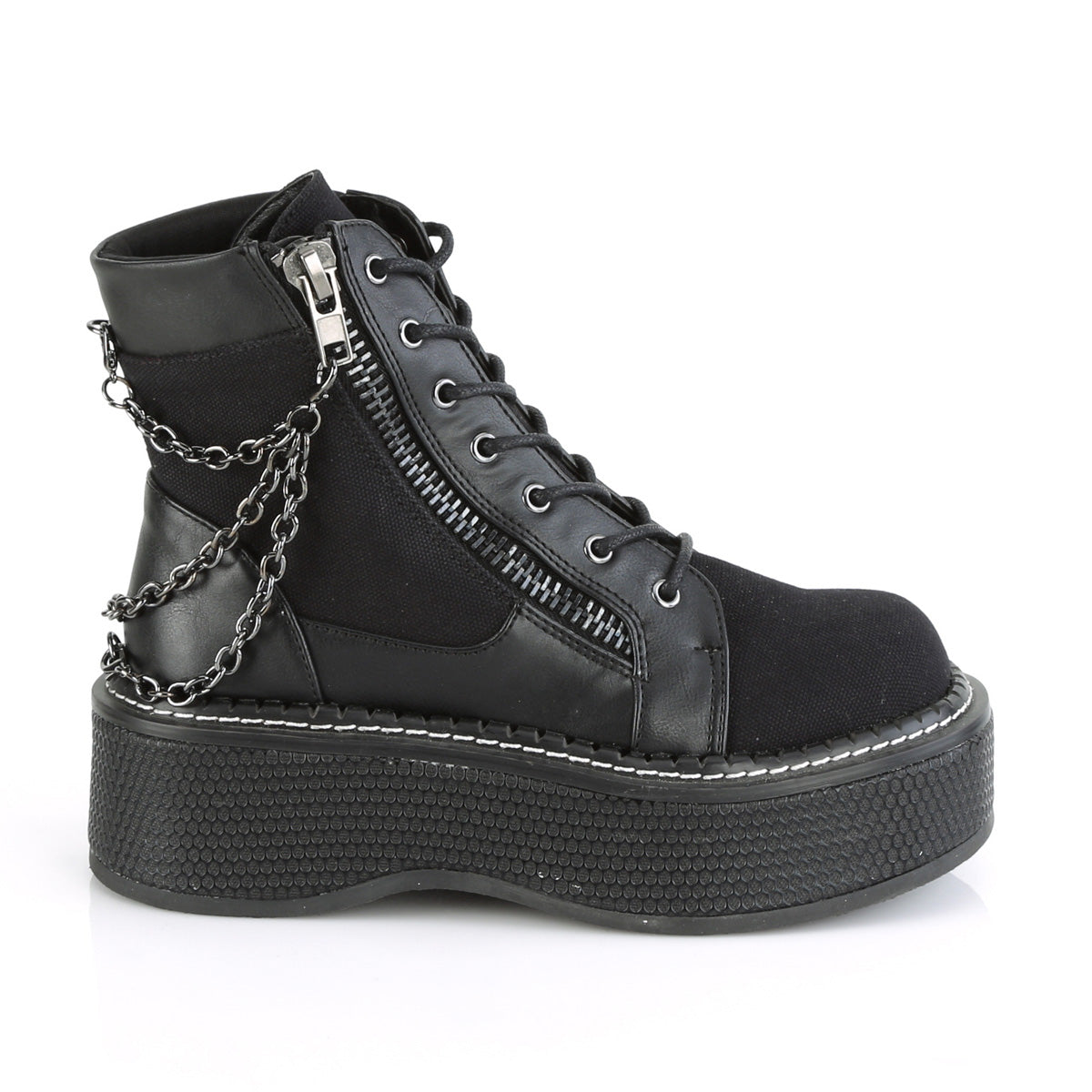 DemoniaCult Bottes de cheville des femmes EMILY-114 Cuir Vegan Blk en toile