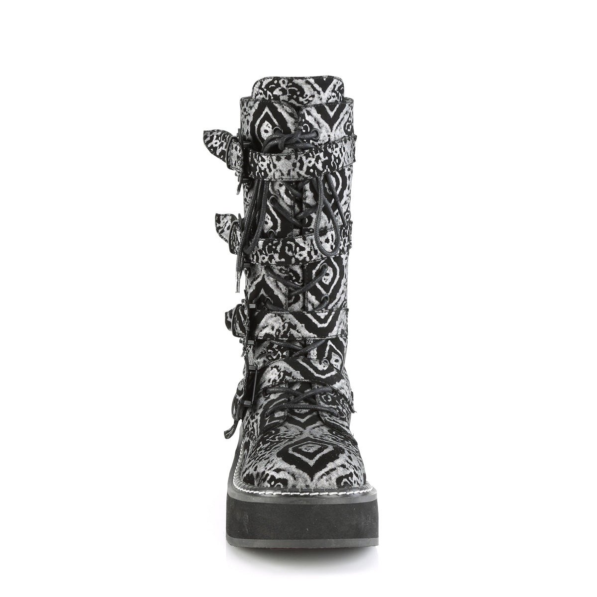 DemoniaCult Boots EMILY-322 Blk-Silver Faux Nubuck Leather