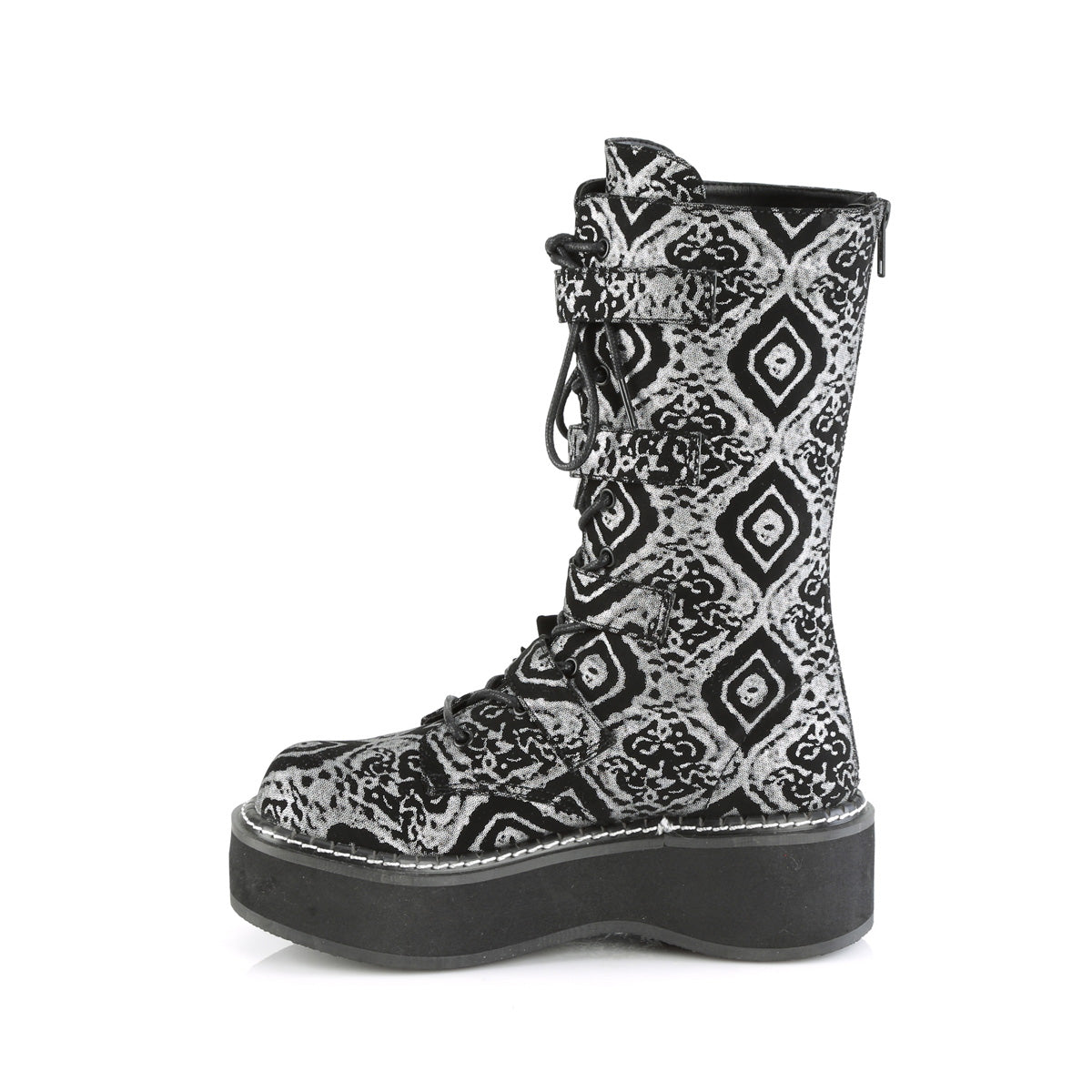 DemoniaCult Boots EMILY-322 Blk-Silver Faux Nubuck Leather