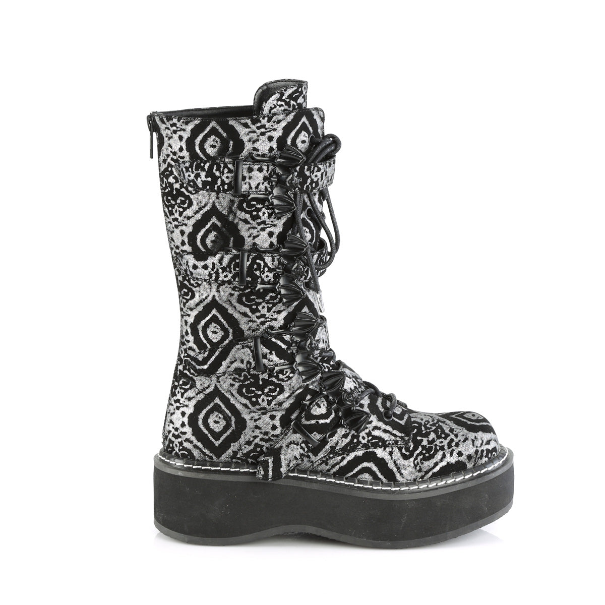 DemoniaCult Boots EMILY-322 Blk-Silver Faux Nubuck Leather