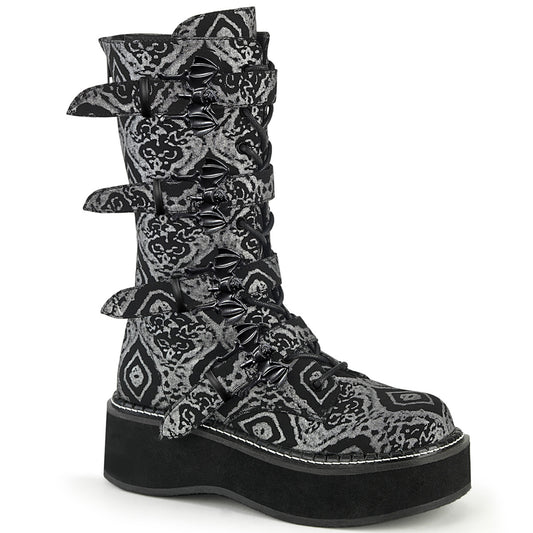 DemoniaCult  Bottes EMILY-322 Blk-Silver Faux Nubuck Leather