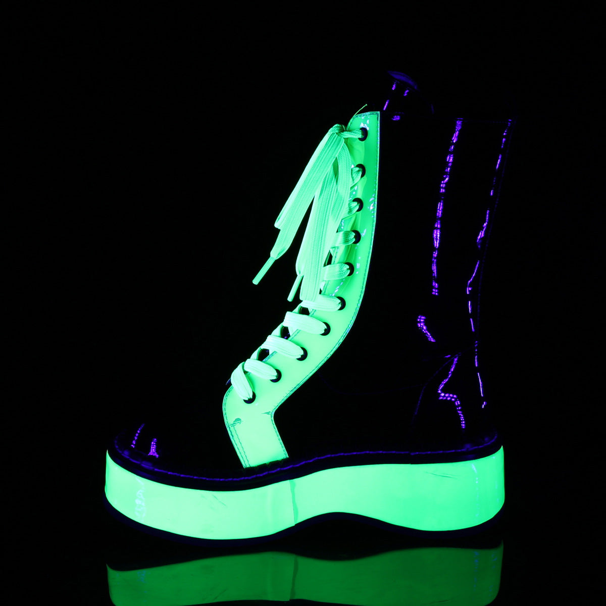 DemoniaCult Bottes de femmes EMILY-350 BLK Pat-UV NEON GREEN