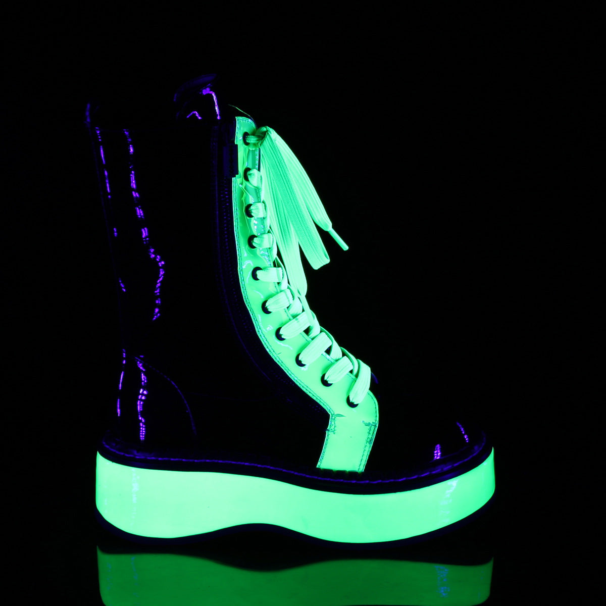 DemoniaCult Bottes de femmes EMILY-350 BLK Pat-UV NEON GREEN