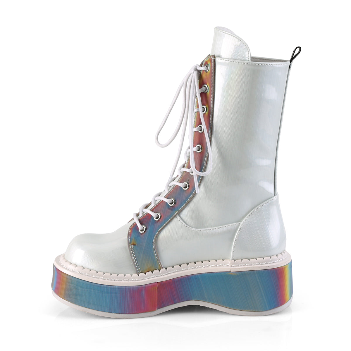 DemoniaCult Bottes de femmes EMILY-350 wht hologramme en cuir végétalien-Rainbow Réfléchissant