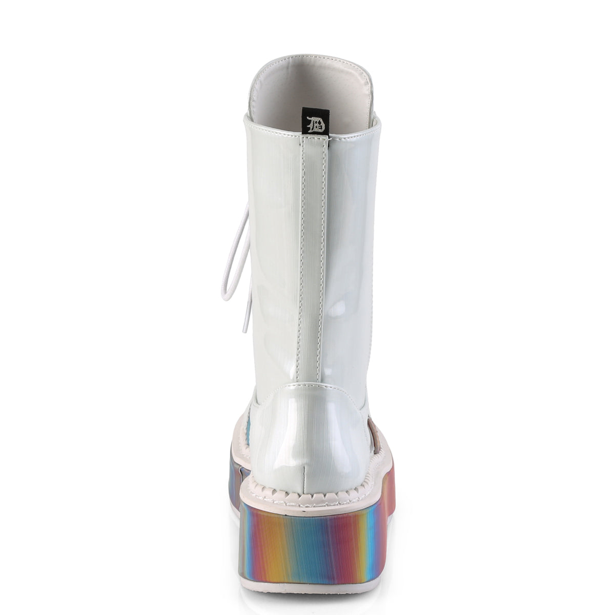 DemoniaCult Bottes de femmes EMILY-350 wht hologramme en cuir végétalien-Rainbow Réfléchissant