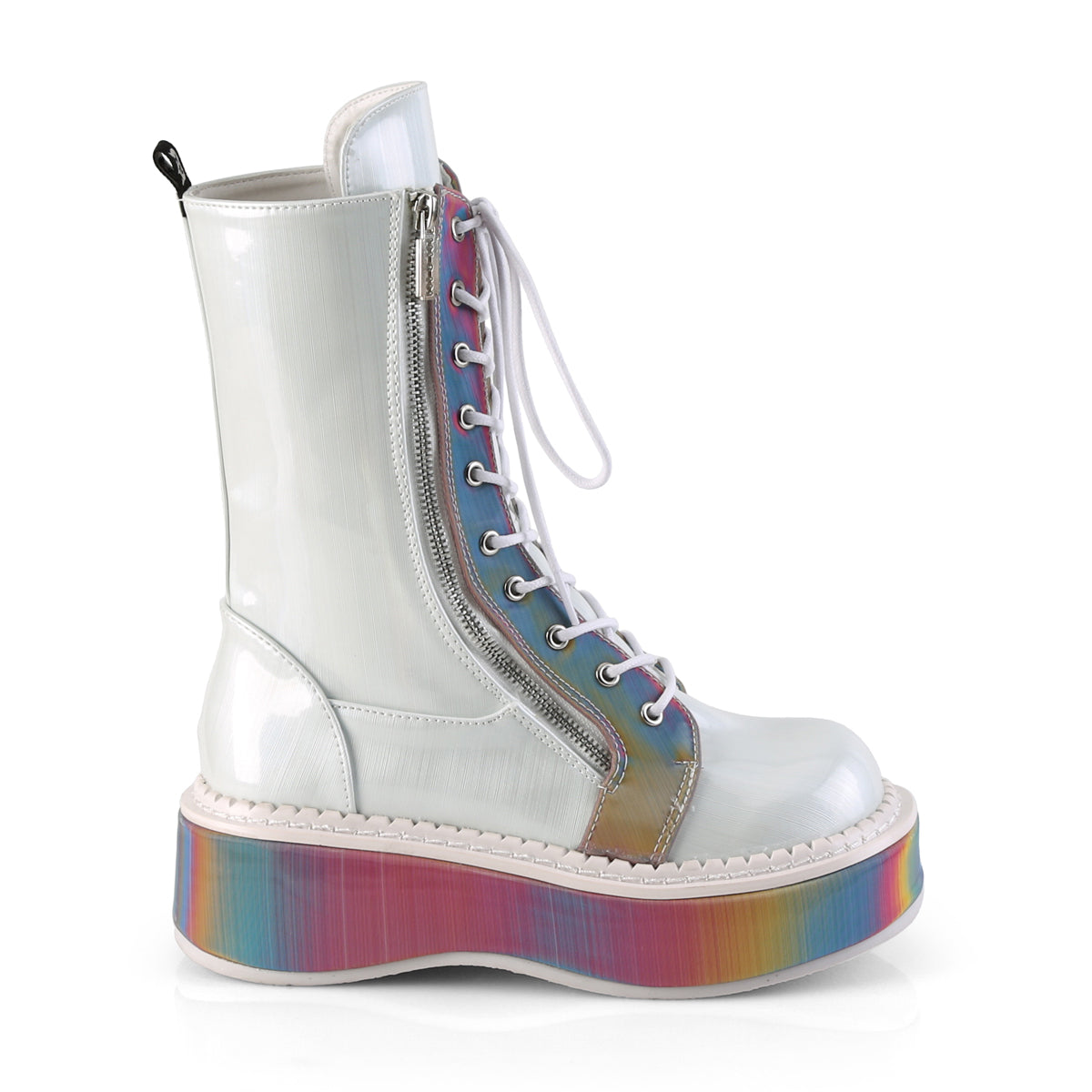DemoniaCult Bottes de femmes EMILY-350 wht hologramme en cuir végétalien-Rainbow Réfléchissant
