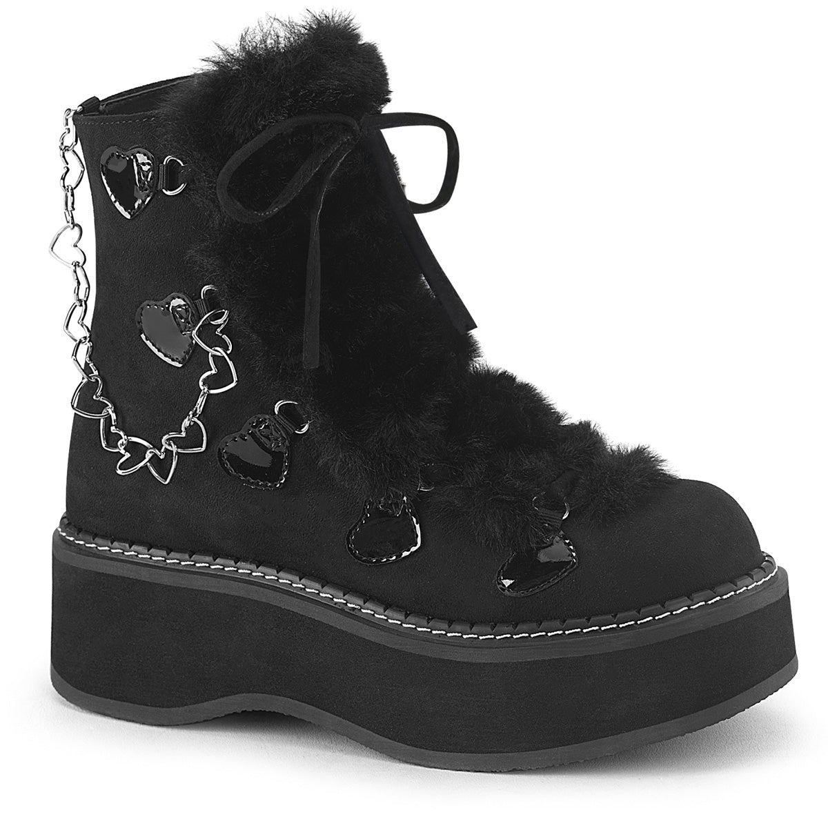 DemoniaCult EMILY-55 Blk Vegan Suede-Faux Fur