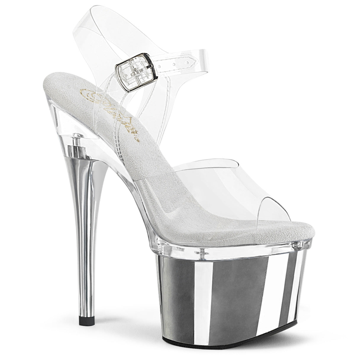 Pleaser Sandals ESTEEM-708 Clr/Clr-Slv Chrome
