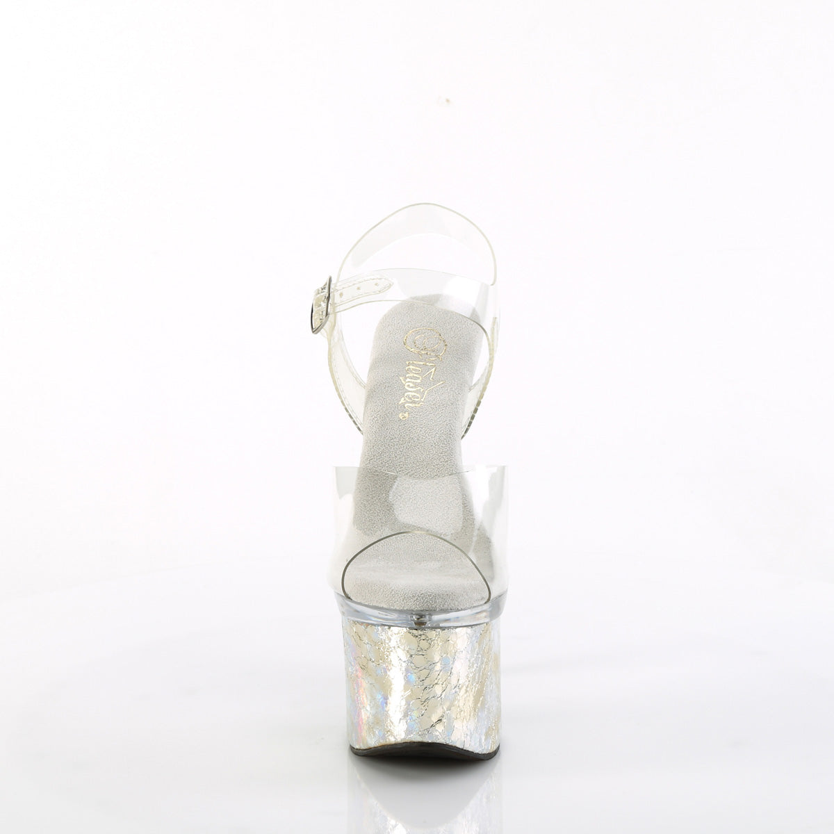 Pleaser Sandals ESTEEM-708CK Clr/Clr-Slv Holo Crackle