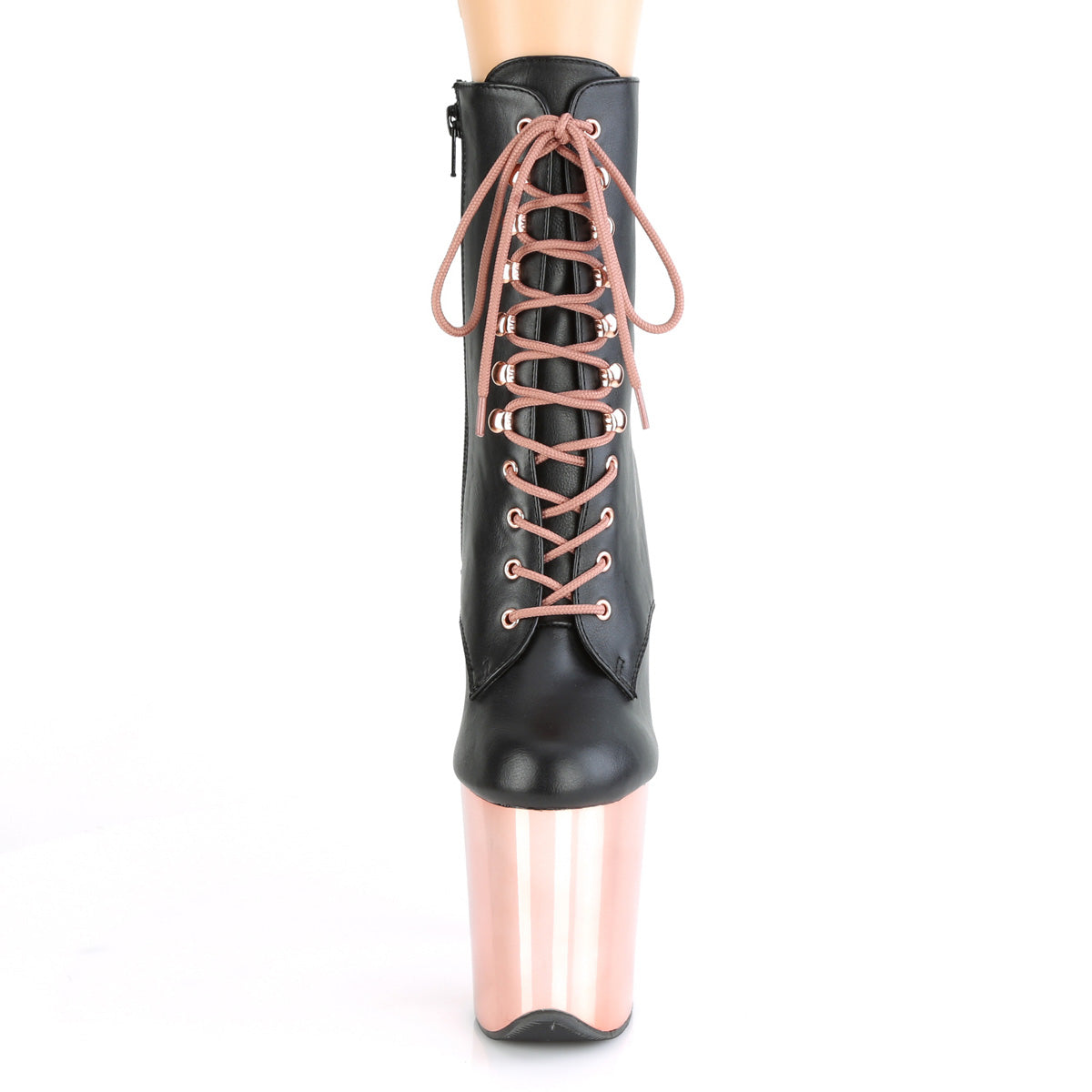Pleaser Bottines pour femmes FLAMINGO-1020 Blk Faux Cuir / Rose Or Chrome