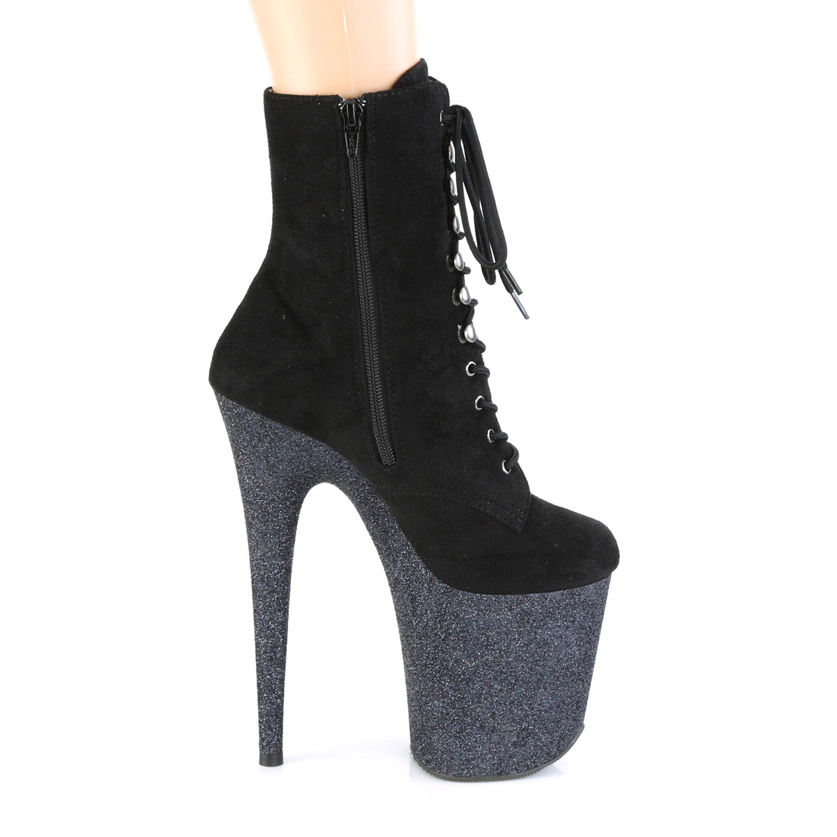 Pleaser Bottines pour femmes FLAMINGO-1020FSMG BLK FAUX SUDE / BLK MULTI MINI GLITTER