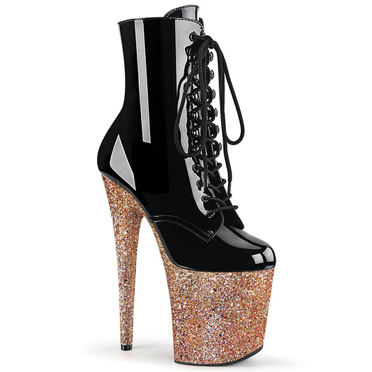 Pleaser Bottines pour femmes FLAMINGO-1020LG BLK PAT / Gold Gold Glitter