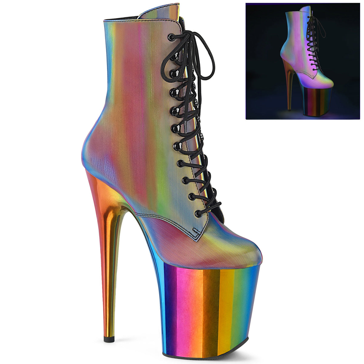 Pleaser Bottines pour femmes FLAMINGO-1020rc Rainbow Réfléchissant/Rainbow Chrome