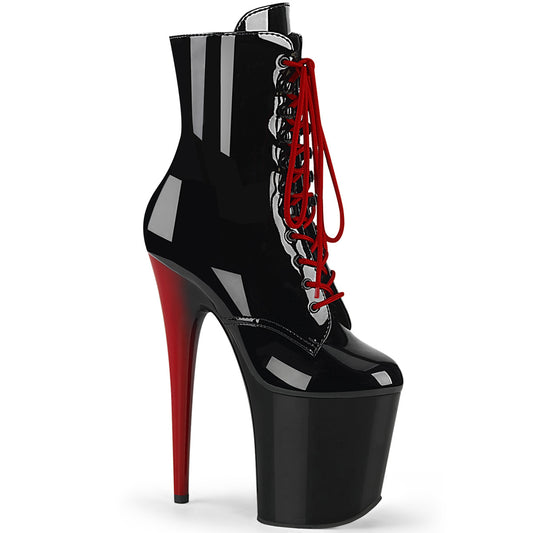 Pleaser Bottines pour femmes FLAMINGO-1020RH BLK PAT / BLK-RED