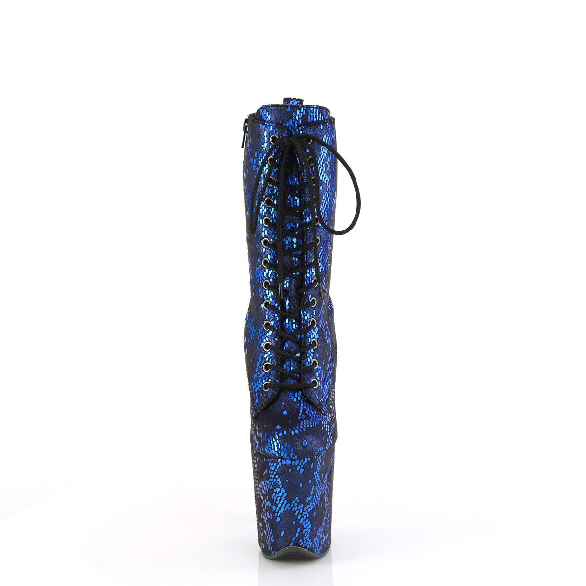 Pleaser FLAMINGO-1040spf Tissu d'impression de serpent métallique bleu / m