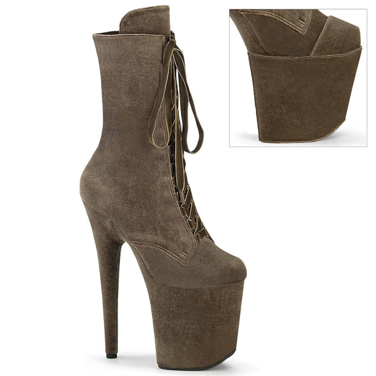 Pleaser Ankle Boots FLAMINGO-1045VEL Khaki Velvet/Khaki Velvet