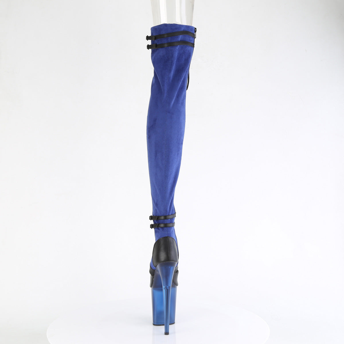Pleaser Boots FLAMINGO-3027 Blue Faux Suede-Blk Faux Leather/Frosted Blue