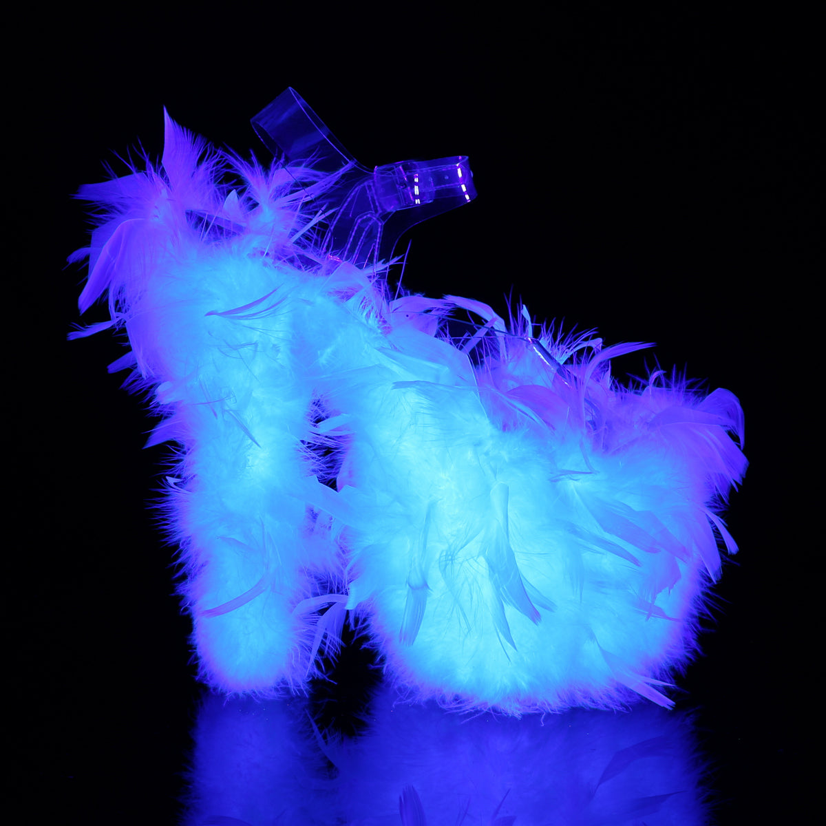 Pleaser Sandales pour femmes FLAMINGO-808F CLR / NEON WHT WHT MARABOU
