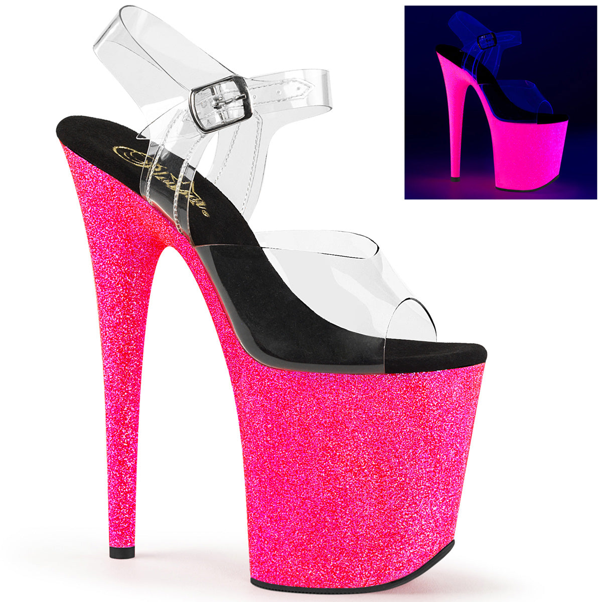 Pleaser Sandales pour femmes FLAMINGO-808uvg CLR / néon H. paillettes roses