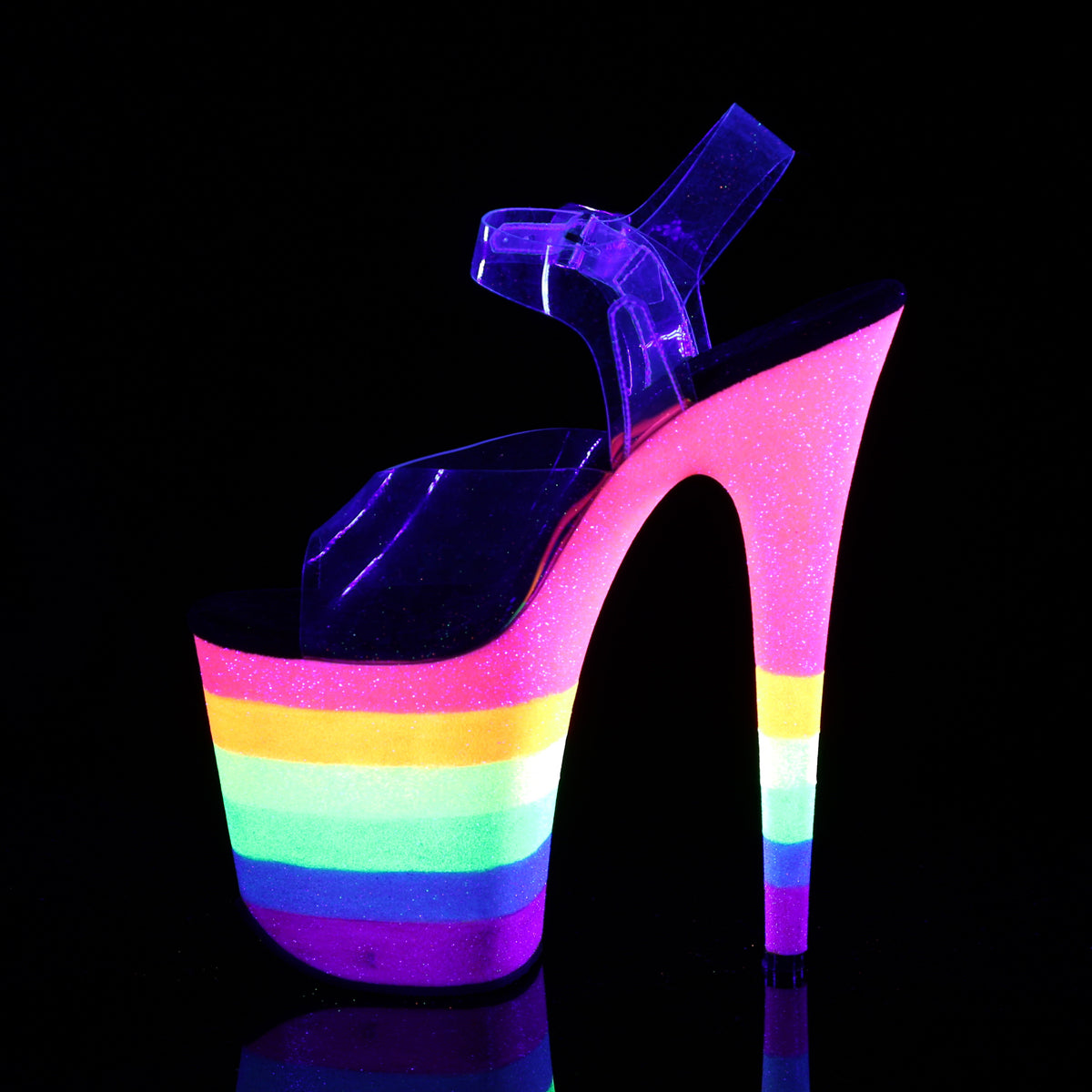 Pleaser Womens Sandals FLAMINGO-808UVRB Clr/Neon Rainbow Glitter