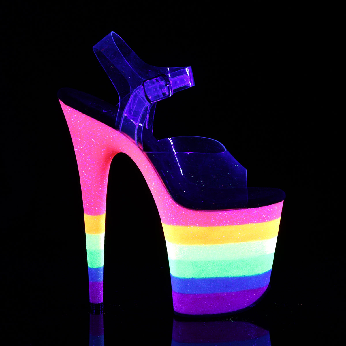 Pleaser Womens Sandals FLAMINGO-808UVRB Clr/Neon Rainbow Glitter