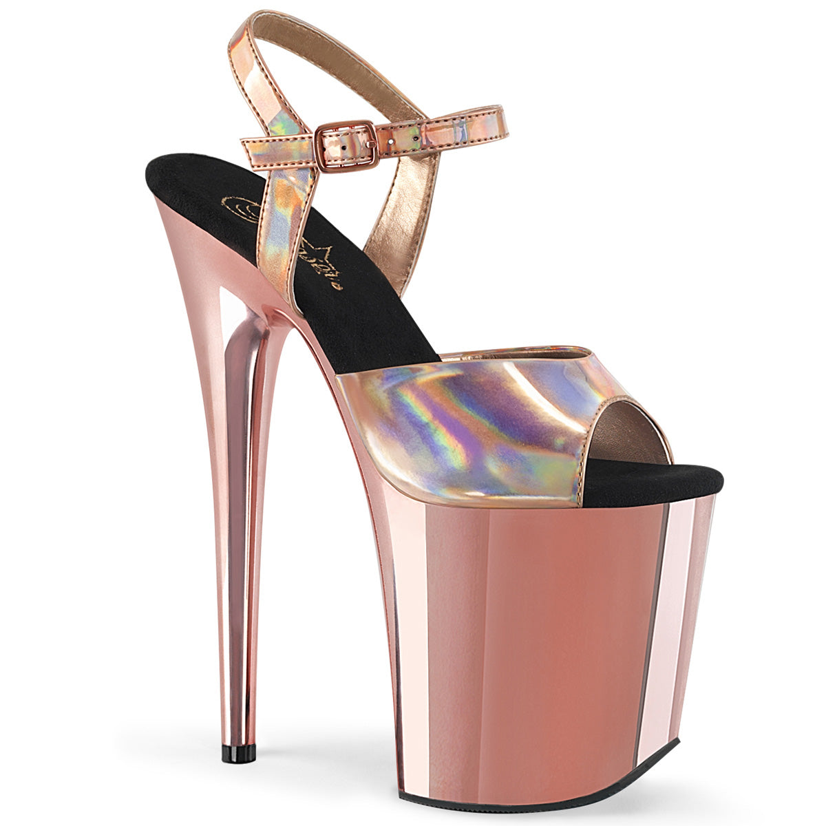 Pleaser Sandales pour femmes FLAMINGO-809HG Hologramme d'or rose / chrome or rose
