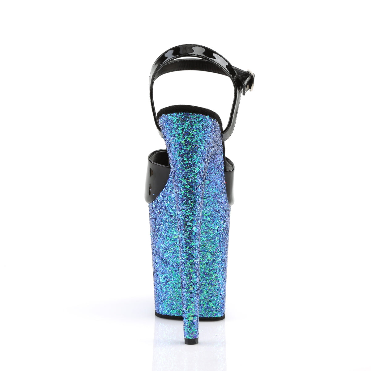 Pleaser Sandales pour femmes FLAMINGO-809LG BLK PAT / BLEU MULTI GLITTER