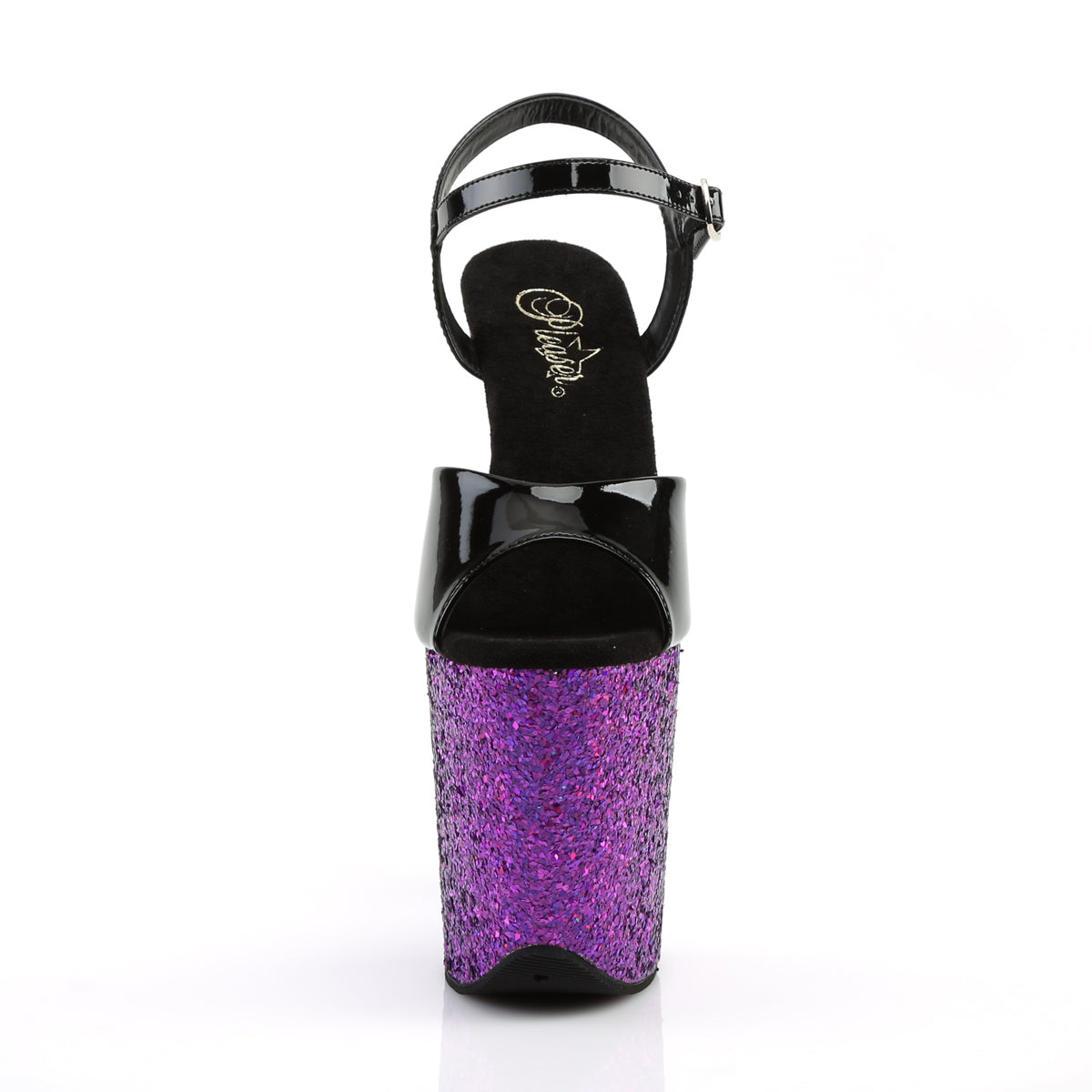 Pleaser Womens Sandals FLAMINGO-809LG Blk Pat/Purple Multi Glitter